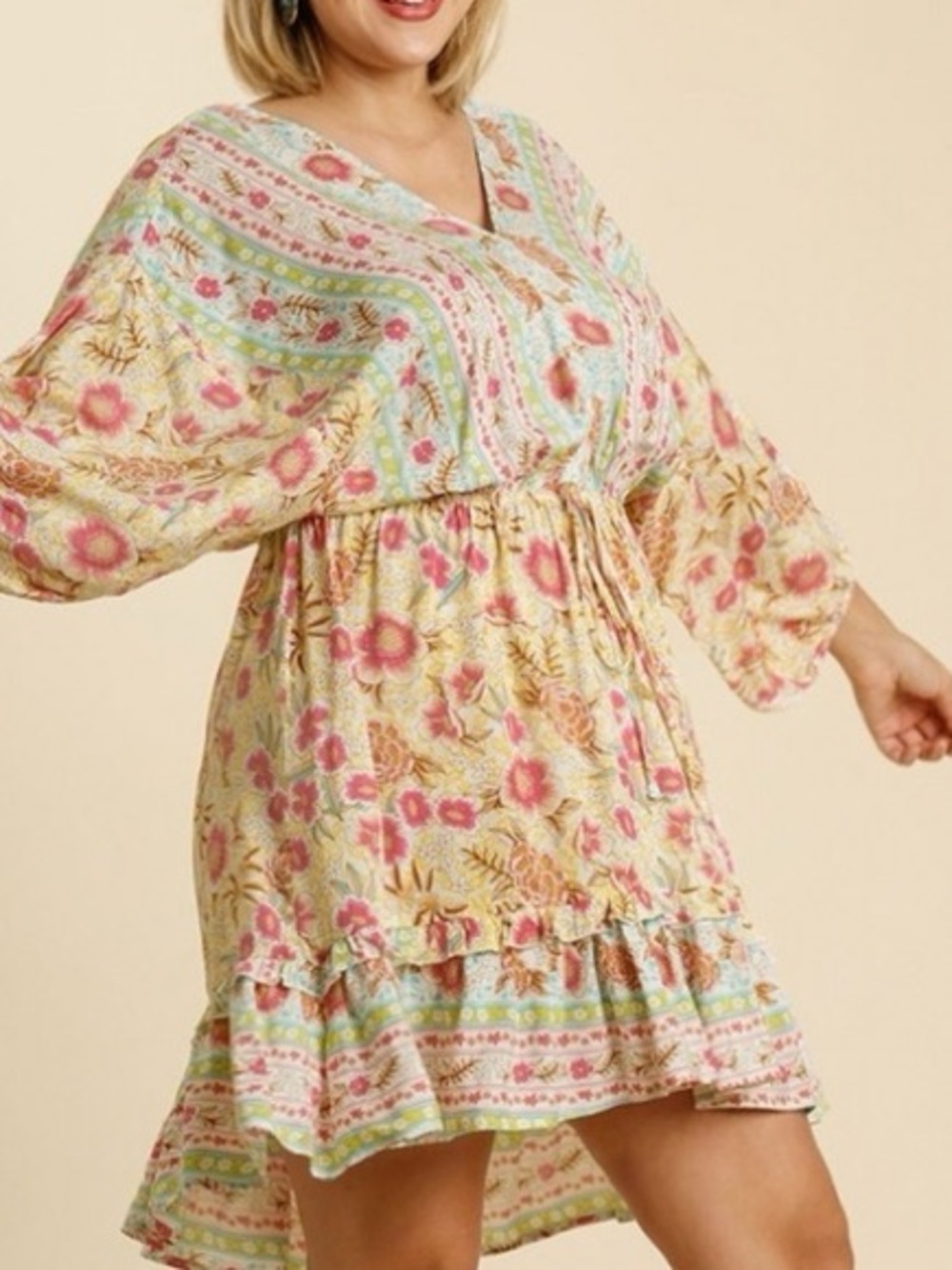 Umgee Boho tiered ballon sleeve mini dress